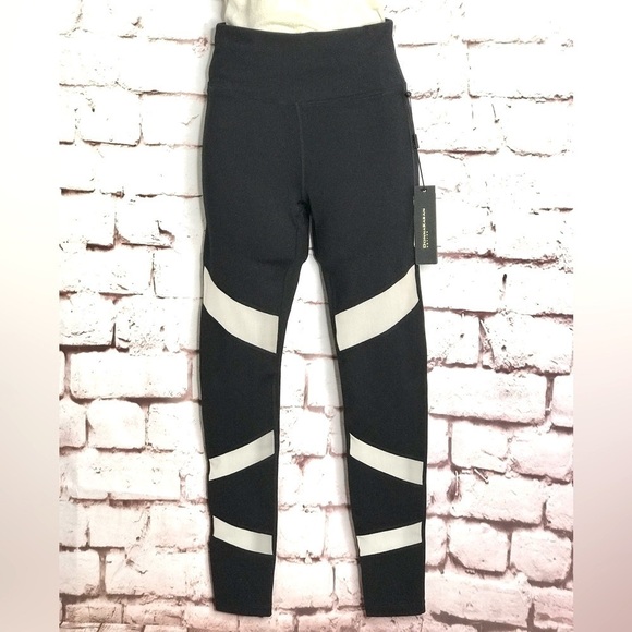 DONNA KARAN Active Activewear Leggings black with tan mesh panel Size XS NWT - Picture 10 of 15